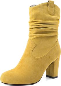 Женские ботильоны Zamikoo с круглым носком, на массивном каблуке, короткие, с удобной посадкой, модные комфортные ботинки на каблуке 3,5 дюйма, Yellow