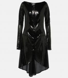 Платье миди с вырезом в форме эллипса, расшитым пайетками Courrèges, черный