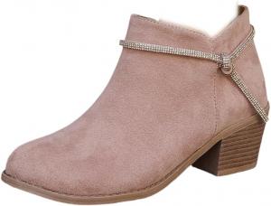 ZJWBB Женские модные блестящие вечерние ботильоны на низком каблуке, удобные слипоны, с круглым носком и боковой молнией, короткие ботинки с массивным высоким каблуком