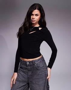 Длинный топ с вырезанной деталью в черном цвете Asos Design