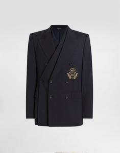 Двубортный пиджак из шерстяного канваса sicilia Dolce & Gabbana, синий