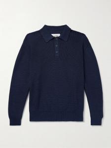 Рубашка поло из органического мерсеризованного хлопка в рубчик CORRIDOR, темно-синий