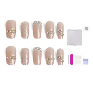 Шеллак нюд Chanel Like Luxury Plaid Small Pearl Fine Diamond, короткие лесенки, 16мм ORANOT, Short Ladder Xs, Suitable For Small Hands[Includes Storage Box]14-10-11-10-7