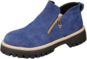 Женские модные короткие ботинки, большой размер, с толстой подошвой, боковая молния, однотонный дизайн, для использования на улице, осень-зима. Fusecottc, Blue