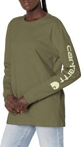 Carhartt женская футболка с логотипом на рукаве, свободный крой, плотный хлопок, длинный рукав, Basil Heather