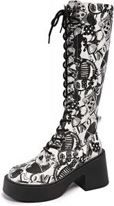 Женские боевые сапоги-рыцари с модным боковым молнией, ремешком и граффити, рок-панк стиль, униформа, мотоциклетные сапоги, противоскользящие, с милой платформой и увеличением роста Generic, Black