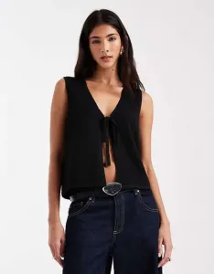 Черный вязаный топ без рукавов с завязками спереди Pieces