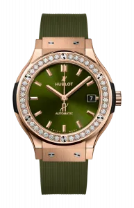 Часы classic fusion king gold green diamonds 38 мм Hublot