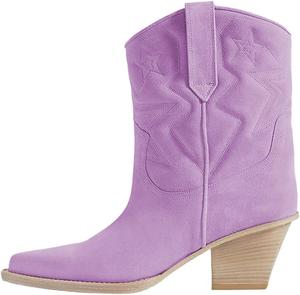 Женские ботильоны FYS с острым носком, на низком каблуке с грубой подошвой, ковбойского стиля, повседневные ботинки челси на все сезоны, размеры 4-16 США, Purple