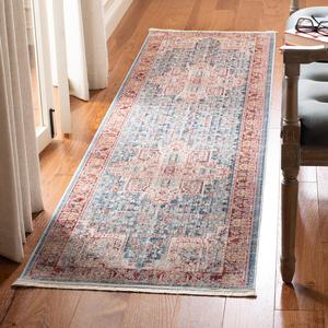 Ковер-дорожка SAFAVIEH, 67 x 305 см, Kenitra Collection, Blue & Red, винтажный восточный дистресс-дизайн, не линяет и прост в уходе, идеален для помещений с высокой проходимостью в гостиной, спальне (KRA659M)