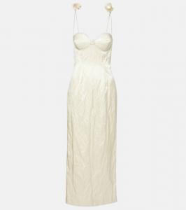 Хлопковое платье-бюстье с цветочной аппликацией Magda Butrym, Cream