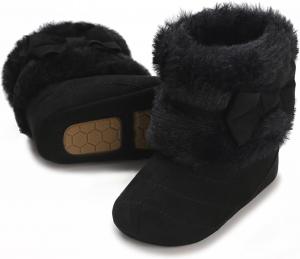 Ботинки для новорожденных мальчиков и девочек E-FAK, зимние снежные с бантиком, с мягкой подошвой, противоскользящие, теплые, для малышей и начинающих ходить, B/Black