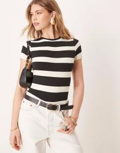 Бесшовный боди ASOS DESIGN с круглым вырезом в черную полоску