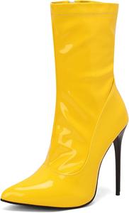 Женские ботильоны BEAUPAS на высоком каблуке-стилетто, с заостренным носком, средние по голенище, ботинки Gogo, нарядные, из лакированной кожи с боковой молнией, Yellow