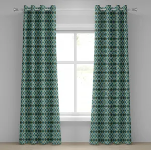 Геометрическая штора на люверсах ABAKUHAUS, абстрактные перекрывающиеся ромбовидные формы с симметричным расположением, декоративные двухпанельные шторы, 280 см x 245 см, цвет: сине-оливковый Abakuhaus