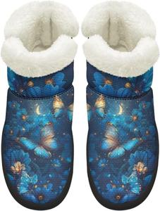 Женские удобные зимние сапоги для прогулок с противоскользящей подошвой EVA, сапоги средней длины до икры, с искусственным мехом, размеры 4.5-12 Chririnla, Blue Butterfly Floral