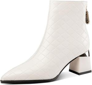 Женские ботильоны TinaCus из натуральной кожи с острым носком, ручной работы, на среднем массивном каблуке с задней молнией, стильные, White
