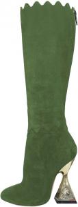 Женские сапоги FOWT с круглым носком до колена, кристальный массивный каблук, ботинки для верховой езды с задней молнией, модные волнистые края, размеры 4-15 США, Green