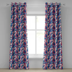 Штора на люверсах ABAKUHAUS USA, американские пасхальные яйца, сложенные в стопку с различными мотивами флагов, декоративные двухпанельные шторы, 280 см x 175 см, цвет: белый, синий, красный Abakuhaus