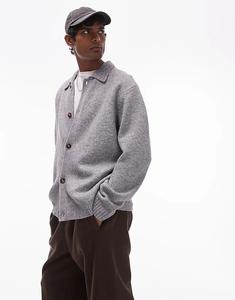 Вязаный кардиган с пуговицами в угольном цвете Topman