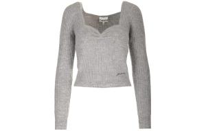 Свитер с вышитым логотипом и круглым вырезом GANNI, серый