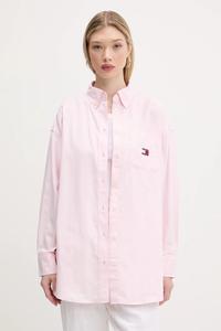 Хлопковая рубашка Tommy Jeans, розовый