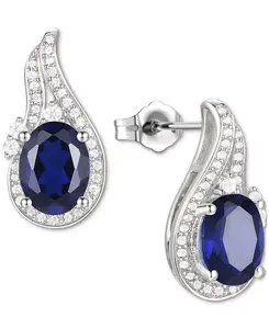 Серьги-Гвоздики с аметистами (2 1/20 карата, tw) и выращенными в лаборатории белыми сапфирами (3/8 карата, tw) в форме завитка из стерлингового серебра с покрытием из 14-каратного золота (также с другими драгоценными камнями) Macy'S, sapphire