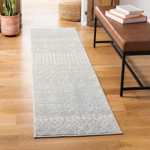 Ковер-дорожка SAFAVIEH, 61 x 214 см, Tulum Collection, Light Grey & Ivory, марокканский бохо дизайн с эффектом потертости, не линяет и прост в уходе, идеален для помещений с высокой проходимостью в гостиной, спальне (TUL229H)
