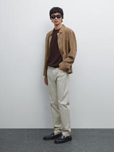 Легкие облегающие брюки из текстурированного денима Massimo Dutti, Stone