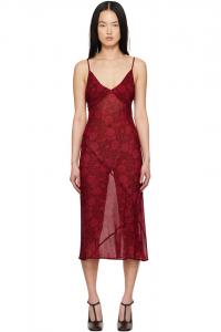 Печатное платье миди Dries Van Noten, цвет cherry