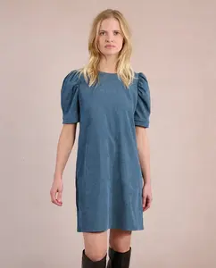 Платье с короткими объемными рукавами из вельветовой ткани Molly Bracken, синий