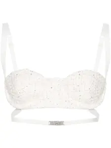 Твидовый топ-бралетт с пайетками GCDS, белый