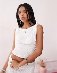 Майка с завязками на плечах и присборенными рукавами кремового цвета Reclaimed Vintage