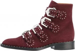 Женские ботильоны Arqa с заклепками, с круглым носком, ремешком с пряжкой, для верховой езды, с низким каблуком, мото-ботинки, Wine Red