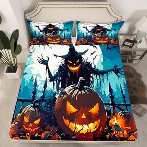 Erosebridal Комплект постельного белья Happy Halloween с принтом тыкв, фонарей, призраков и пауков для детей, Beige Brown Blue