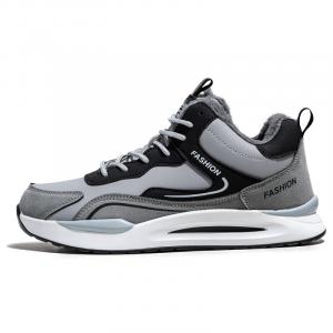 MUSNODO Утепленные полувысокие повседневные кроссовки мужские с амортизацией и износостойкостью FC210 светло-серые черные, цвет FC210 Light Gray Black Fleece-Lined