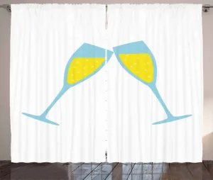 Штора ABAKUHAUS в деревенском стиле цвета шампанского, тема Веселые тосты, присборенная штора из тесьмы для спальни с петлями и крючками, 280 x 245 см, бледно-голубой и желтый Abakuhaus