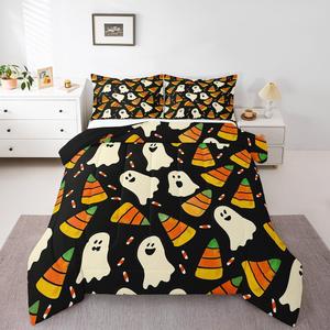 Erosebridal Комплект постельного белья Happy Halloween с мультяшными привидениями и тематическим принтом Trick Or Treat, White Red Black