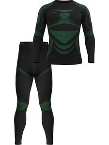 Мужской функциональный спортивный комплект нижнего белья: рубашка + брюки, цвет черный/зеленый normani