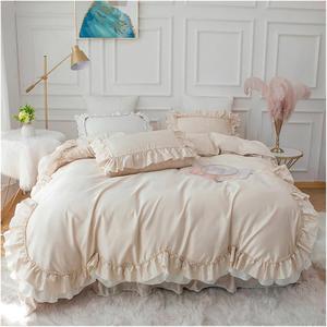 Generic Комплект постельного белья из хлопка в корейском стиле с рюшами Beige