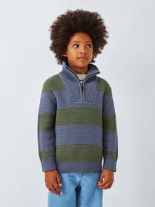 Детский джемпер с полузастежкой и воротником в полоску John Lewis, Blue