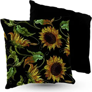 Подушка велюровая "Подсолнухи" ПРЕМИУМ 40х40 см декоративная с наполнителем для гостиной, спальни или в подарок 5made