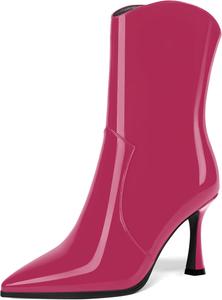 Женские ботильоны AMBELIGHT с острым носком, на молнии, для свиданий и путешествий, лакированные, на высоком каблуке-стилетто 3,3 дюйма, Magenta