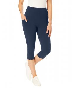 Женские леггинсы-капри большого размера из эластичного хлопкового трикотажа с карманами Woman Within, Navy