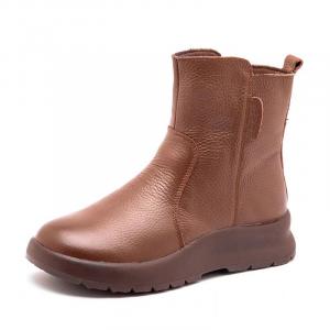 Devanro Женские полусапожки на каблуке 4,5 см — коричневые с толстым флисом, цвет Brown Thick Fleece