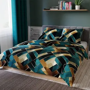 Постельное белье, хлопковый сатин, высшего качества 160х200 Рубик бирюзовый и золотой MARKIZETA HOME