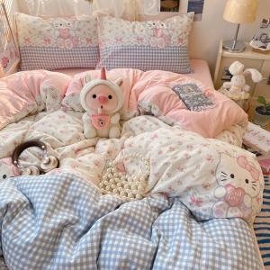 FUANNA Комплект постельного белья 4 предмета, простыня на резинке 180 см, пододеяльник 200x230 см, мягкая ткань, Sweet Cat