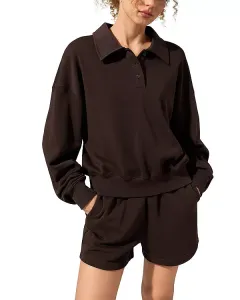 Толстовка Silkerry оверсайз с фамильным воротником-поло 1989 года Lilysilk, коричневый