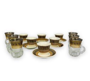 Кофейный сервиз из 18 предметов, чайный сервиз на 6 персон, чашки для эспрессо Medusa Meander Gold, чашки для мокко и стаканы для чая с блюдцем Luxury Pur 100 мл в подарочной упаковке Bavary, золото