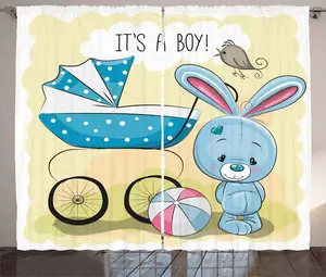 Штора в деревенском стиле ABAKUHAUS, дизайн Зайчик-малыш, для спальни, с присборенной лентой, петлями и крючками, 280 x 245 см, цвет авокадо-зеленый, синий Abakuhaus